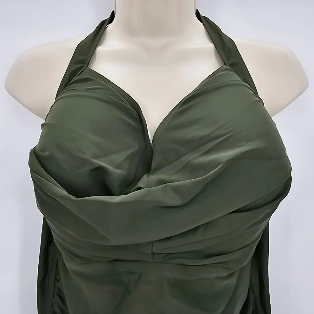 Tempt Me Womans size 6XL Retro Halter Boyleg One Piece Swimsuit Green NWOT